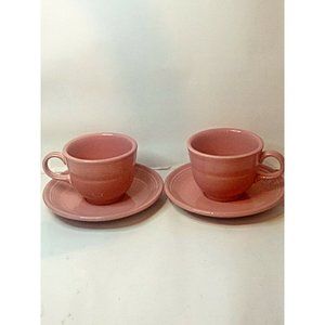 Vintage Fiesta Ware Rose Ring Handle Coffee Cup and Saucer HLC Genuine set of 2